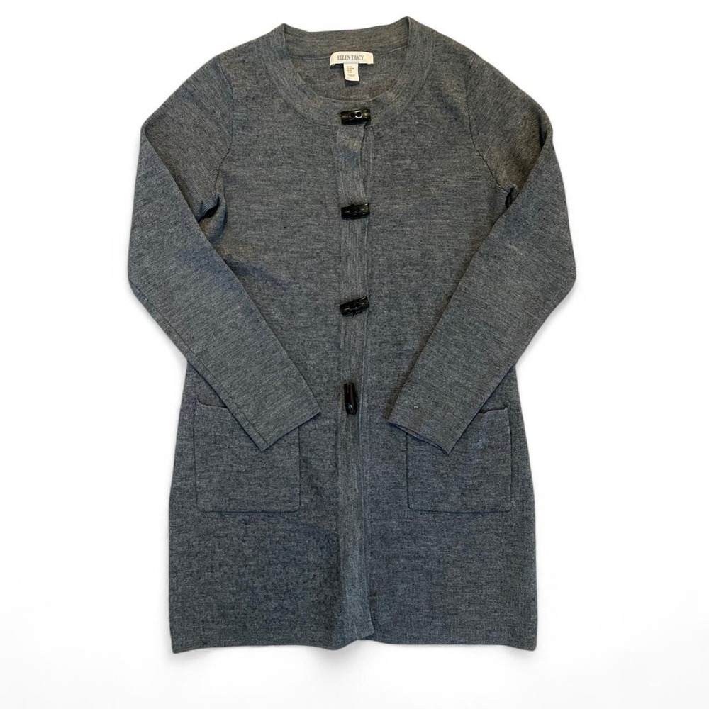 Ellen Tracy Women's Grey Cardigan Merino Wool Size Medium